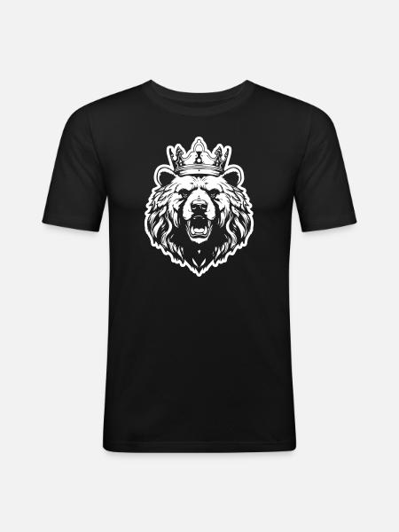Bär Grizzly Krone - Männer Slim Fit T-Shirt - Schwarz