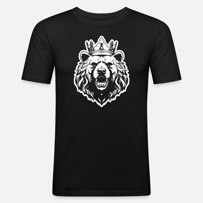 Bär Grizzly Krone - Männer Slim Fit T-Shirt - Schwarz