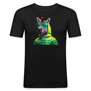 Zebra mit Sonnenbrille Bunt Coole Zebras Afrika - Männer Slim Fit T-Shirt - Schwarz - Vorne - Nik (191cm)