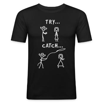 Programmeur Essayez Catch - T-shirt près du corps Homme - noir - Devant - Nik (191cm)