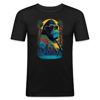 Illustration de gorille avec des lunettes de soleil - T-shirt près du corps Homme - noir - Devant - Nik (191cm)