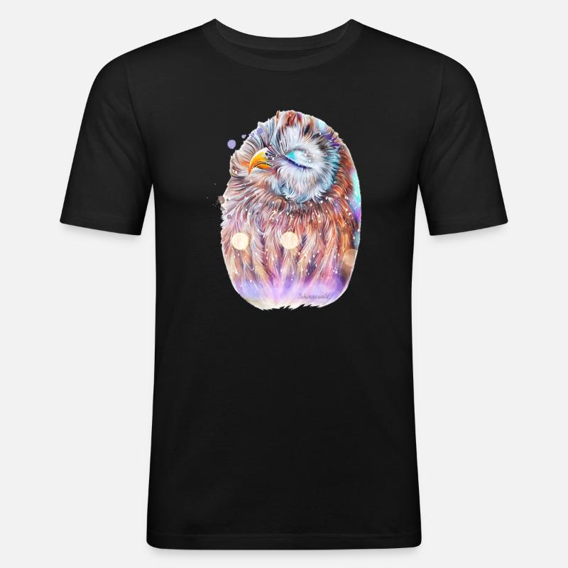 Eule - Männer Slim Fit T-Shirt - Schwarz