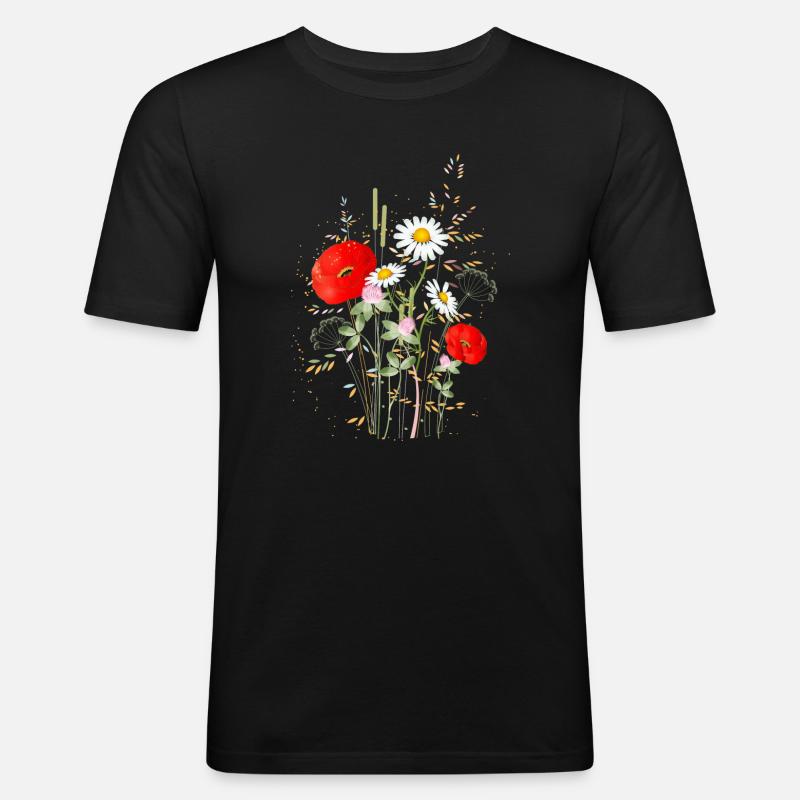 wunderschöne blühende Sommerwiese mit Mohnblumen - Männer Slim Fit T-Shirt - Schwarz