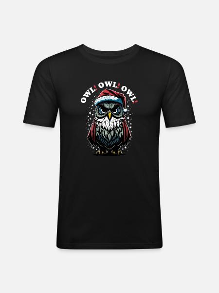 Santa Claus Owl - Men's Slim Fit T-Shirt - black