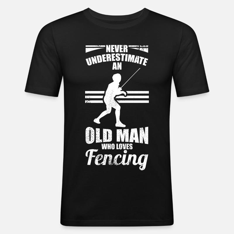 Fechtender Großvater - Männer Slim Fit T-Shirt - Schwarz