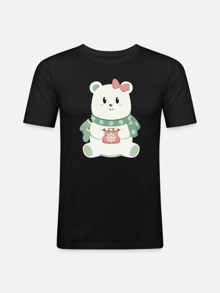 Polar bear with bow - Men's Slim Fit T-Shirt - black