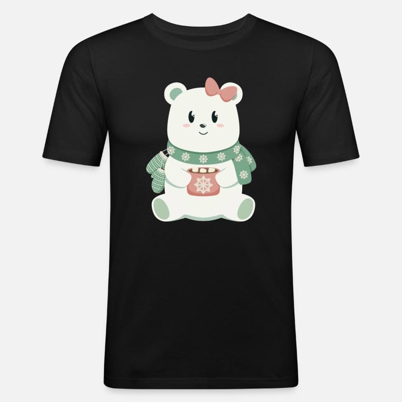 Eisbär mit Schleife - Männer Slim Fit T-Shirt - Schwarz