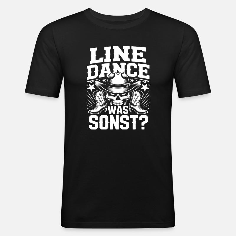 Line Dance Schädel Cowboy - Männer Slim Fit T-Shirt - Schwarz