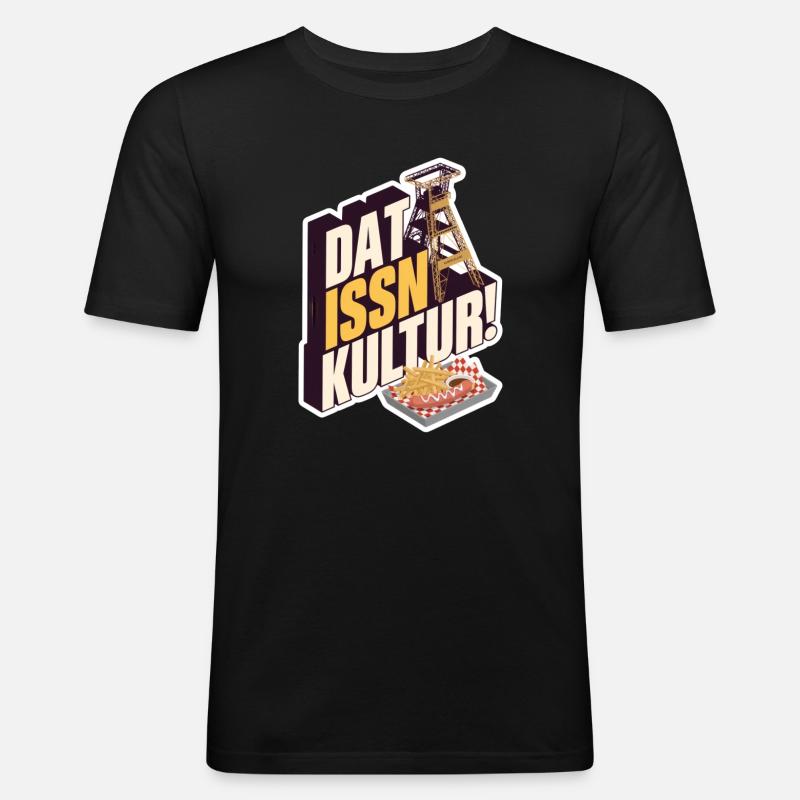 Dat Issn Kultur - Currywurst - Männer Slim Fit T-Shirt - Schwarz