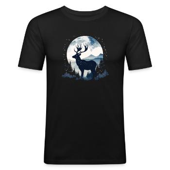 Hirsch Wald Mond Natur - Männer Slim Fit T-Shirt - Schwarz - Vorne - Nik (191cm)