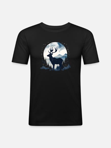 Deer Forest Moon Nature - Men's Slim Fit T-Shirt - black