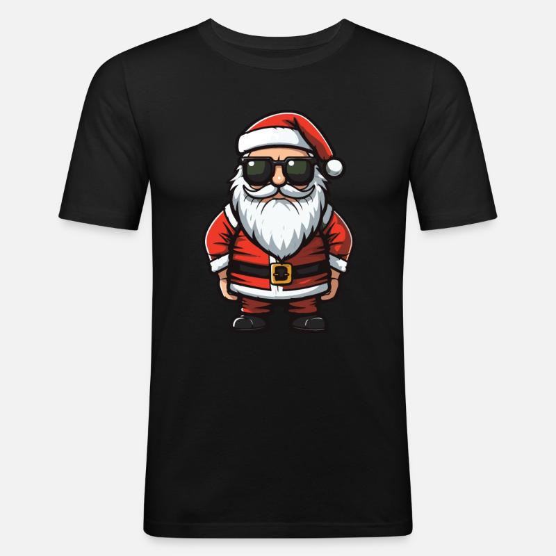 Weihnachtsmann Comic Santa - Männer Slim Fit T-Shirt - Schwarz