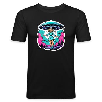 Panicked woman is taken into UFO. - Men's Slim Fit T-Shirt - black - Front - Nik (191cm)