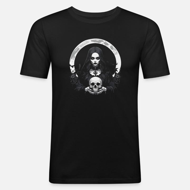 Gothic-Mädchen mit Totenkopf-Design - Männer Slim Fit T-Shirt - Schwarz