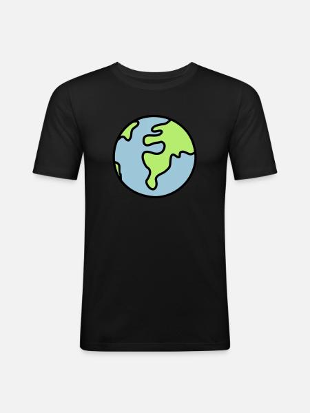 Globus - Welt - Männer Slim Fit T-Shirt - Schwarz