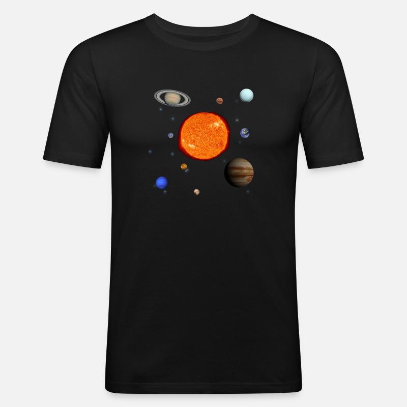 Unser Sonnensystem mit Pluto! - Männer Slim Fit T-Shirt - Schwarz