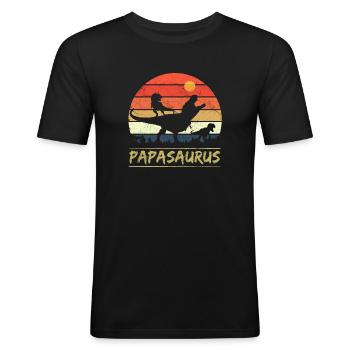 Papasaurus - Rétro - T-shirt près du corps Homme - noir - Devant - Nik (191cm)