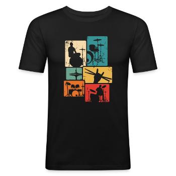 Schlagzeuger Retro Schlagzeug Drummer Musiker - Männer Slim Fit T-Shirt - Schwarz - Vorne - Nik (191cm)