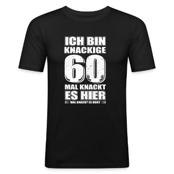 Knackige Sechzig! - 60. Geburtstag T-Shirt - Männer Slim Fit T-Shirt - Schwarz - Vorne - Nik (191cm)
