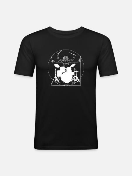 Drummer Vitruvian Man Drumsticks - Men's Slim Fit T-Shirt - black