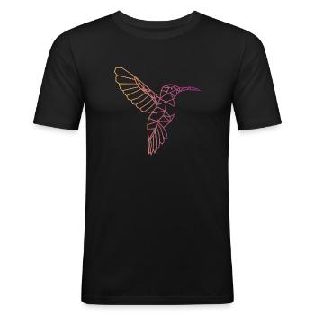 Kolibri geometrisch - Männer Slim Fit T-Shirt - Schwarz - Vorne - Nik (191cm)