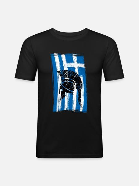 Drapeau Grèce Casque Sparte - T-shirt près du corps Homme - noir