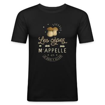 Cèpe Champignon Cueillette Cèpes Champignons - T-shirt près du corps Homme - noir - Devant - Nik (191cm)