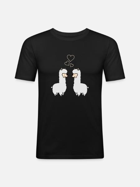 Alpaka Love - Männer Slim Fit T-Shirt - Schwarz