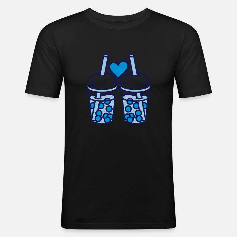 Team Bubble Tea Gesichter - Männer Slim Fit T-Shirt - Schwarz
