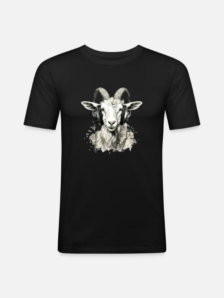 Kitty, die audiophile Ziege - Männer Slim Fit T-Shirt - Schwarz