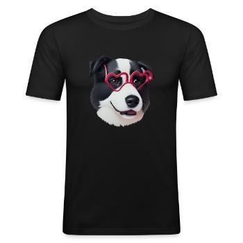 Hund - Männer Slim Fit T-Shirt - Schwarz - Vorne - Nik (191cm)