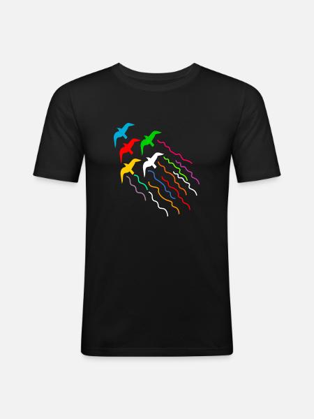 magical flying birds with trail - Men's Slim Fit T-Shirt - black
