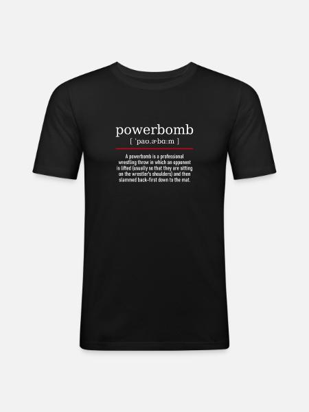 powerbomb - spelling and description - Männer Slim Fit T-Shirt - Schwarz