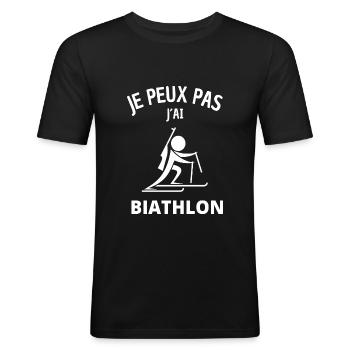 JE PEUX PAS J´AI BIATHLON - T-shirt près du corps Homme - noir - Devant - Nik (191cm)