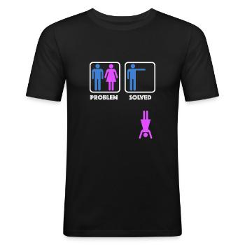 Problem gelöst | lustige Sprüche, Sarkasmus - Männer Slim Fit T-Shirt - Schwarz - Vorne - Nik (191cm)