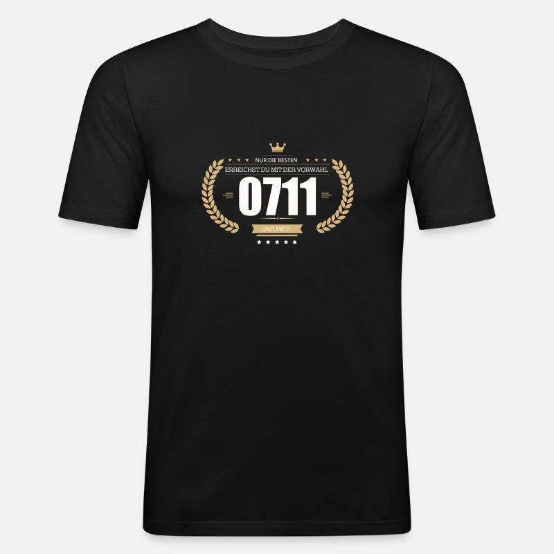 Stuttgart 0711 - Männer Slim Fit T-Shirt - Schwarz
