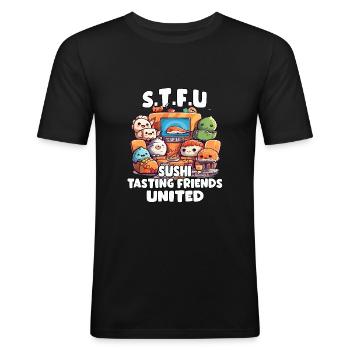 Sushi Otaku T-Shirt für Anime und Japan-Fans - Männer Slim Fit T-Shirt - Schwarz - Vorne - Nik (191cm)