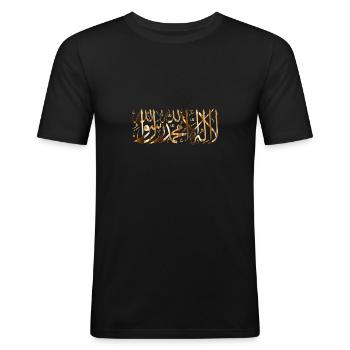 Chahada d’or Prière Tshirt muslim - T-shirt près du corps Homme - noir - Devant - Nik (191cm)