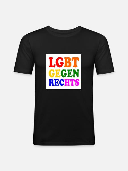Lgbt gegen rechts - Männer Slim Fit T-Shirt - Schwarz