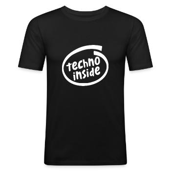 Techno inside in tel circle - Männer Slim Fit T-Shirt - Schwarz - Vorne - Nik (191cm)