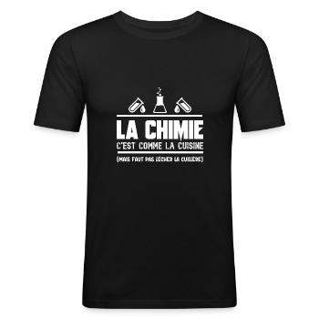 la chimie c'est comme la cuisine - T-shirt près du corps Homme - noir - Devant - Nik (191cm)