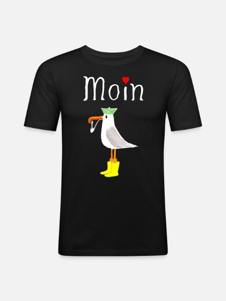 Moin Möwe Seemann - Männer Slim Fit T-Shirt - Schwarz