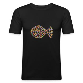 Gros poisson de beaucoup de petits poissons - T-shirt près du corps Homme - noir - Devant - Nik (191cm)