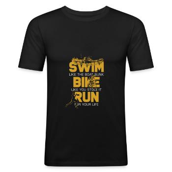Swim Bike Run - Männer Slim Fit T-Shirt - Schwarz - Vorne - Nik (191cm)