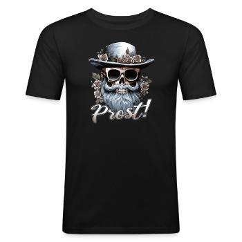 Skull Trachtenshirt Volksfest Totenkopf Tracht - Männer Slim Fit T-Shirt - Schwarz - Vorne - Nik (191cm)
