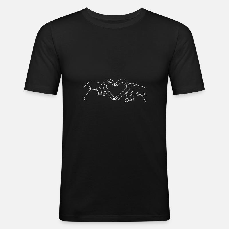 Herz Hand - Männer Slim Fit T-Shirt - Schwarz