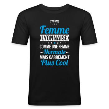 J'ai une femme Lyonnaise plus cool - T-shirt près du corps Homme - noir - Devant - Nik (191cm)