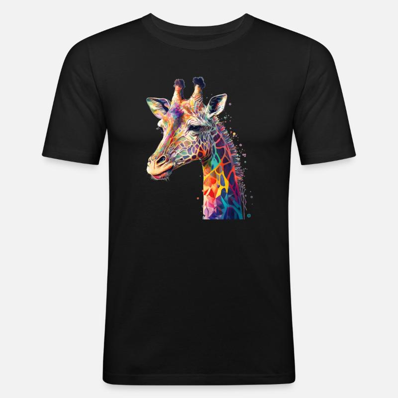 Giraffe - Männer Slim Fit T-Shirt - Schwarz