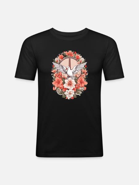 Friedenszeichen mit Taube - Männer Slim Fit T-Shirt - Schwarz