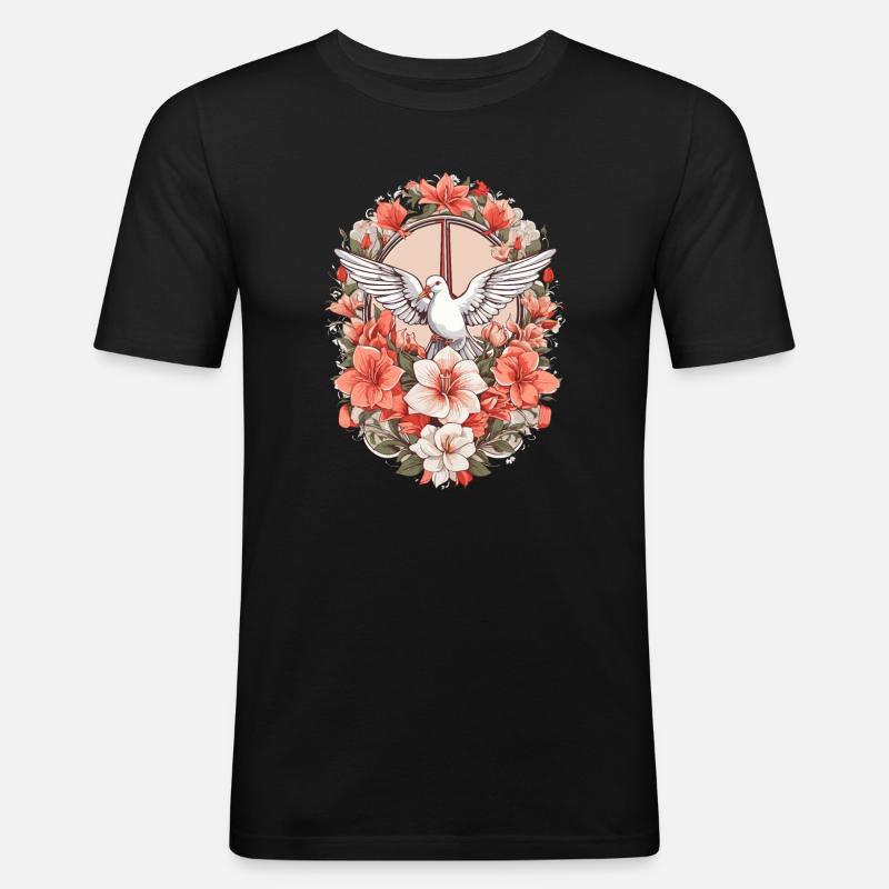 Friedenszeichen mit Taube - Männer Slim Fit T-Shirt - Schwarz
